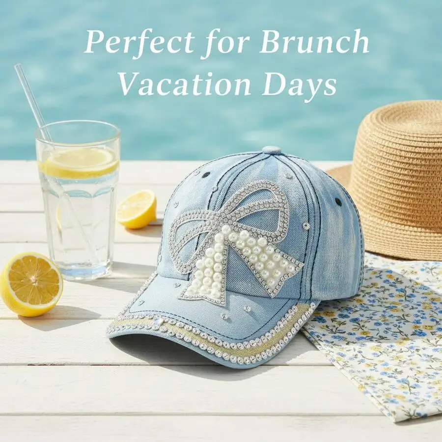 1 PC Fashion Versatile Denim Baseball Cap, Spring And Summer New Girls Cap, Pearl Diamond Denim Hat, Sun Protection Hats For