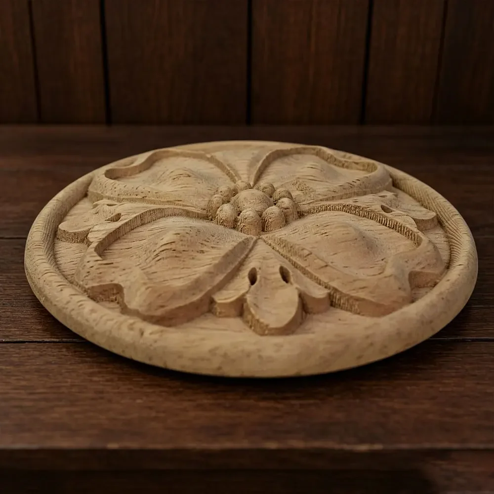 5PCS 10CM Floral Wood Carved Decal Corner Appliques Frame Wall Furniture Woodcarving Decorative Figurines Crafts Home Decor