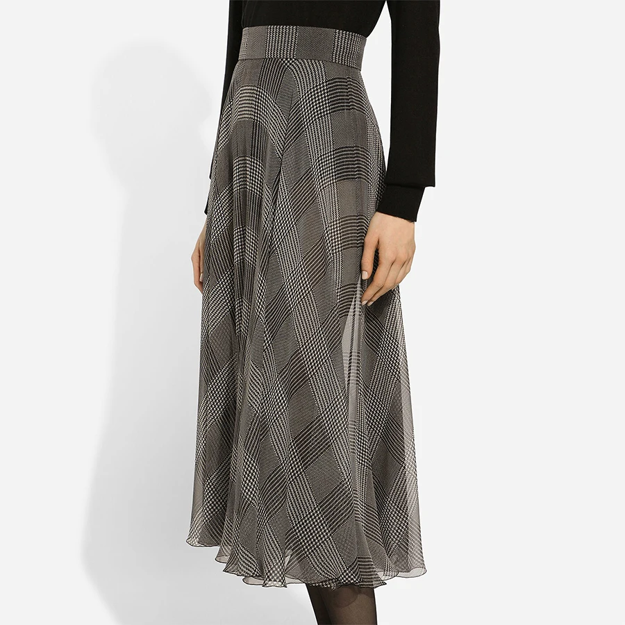 NIGO Women's Check Printed Silk Fashion Spring And Autumn Long Half Skirt Ngvp #nigo9591