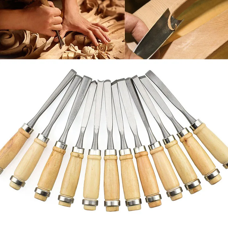 

Professional 12Pcs/set Woodworking Carpentry Gouges Hand Chisel DIY Detailed Hand Tool Wood Carving Tools