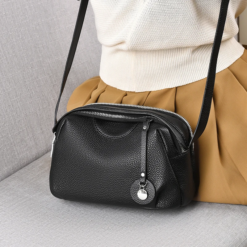 

Высококачественная сумка-сэтчел из натуральной кожи для женщин, новинка 2026 года, модная наплечная сумка, женская сумка через плечо из воловьей кожи высшего слоя, черная