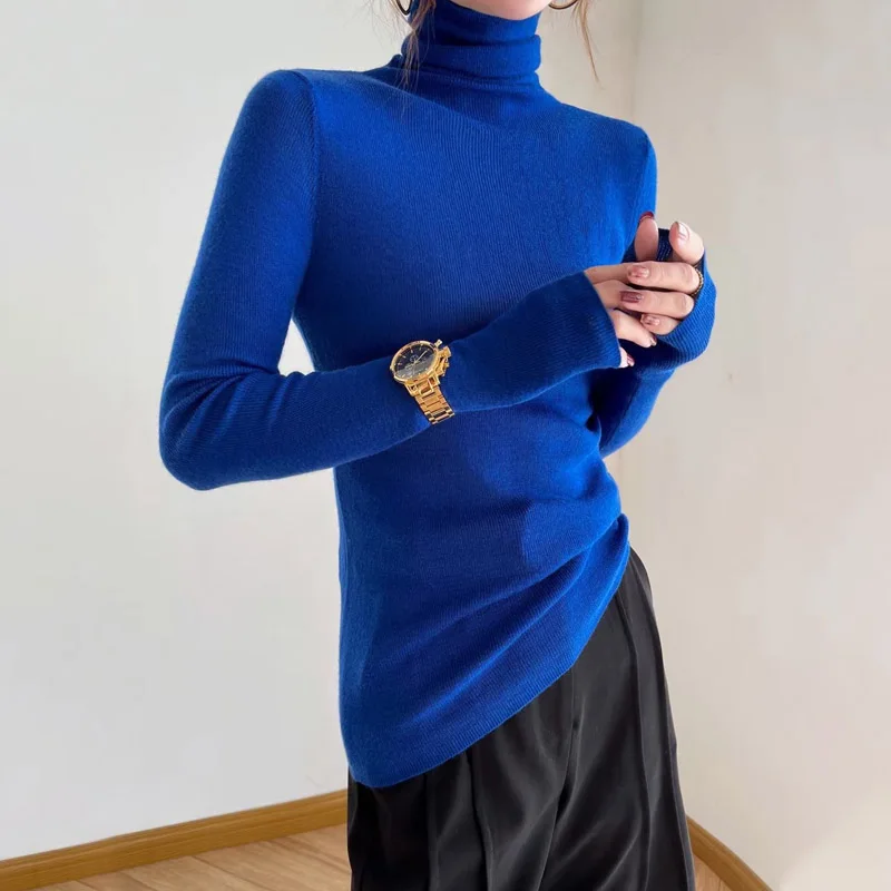 

Autumn 202 Women's High Collar Color Camere Long Sve Base irt Knitted Sweater Trendy Commute Sle Regular Fit