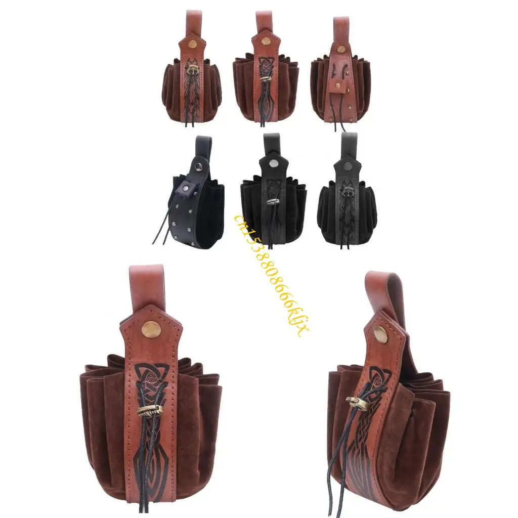 

Medieval Cosplay Waist Bag, Medieval Coin Purse Pouches Leather Rivet Waist Pack 066C