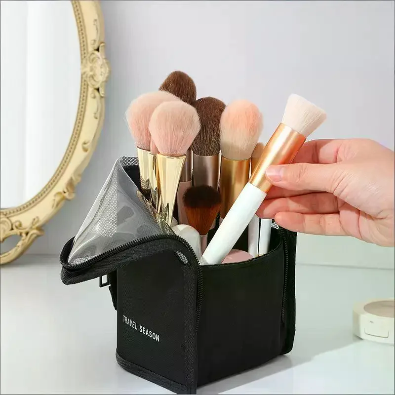 1 Pc Stand Cosmetic Bag For Women Clear Zipper Makeup Bag Travel Female Makeup Brush Holder Organizer Toiletry Bag