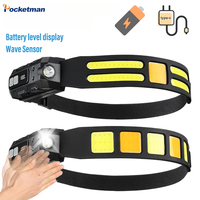 Super Bright Headlamp USB Rechargeable Searchlight Outdoor Portable Camping Light with Wave Sensor LCD Electric Display Lantern