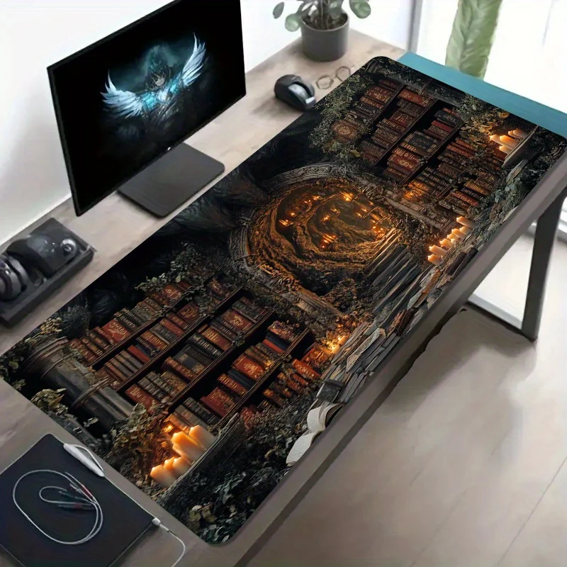 Brand Iron Art Gaming Mouse Pad Fantasy Cave Library Non-Slip Washable Rubber Base Oversized Desk Mat Office Computer Decor