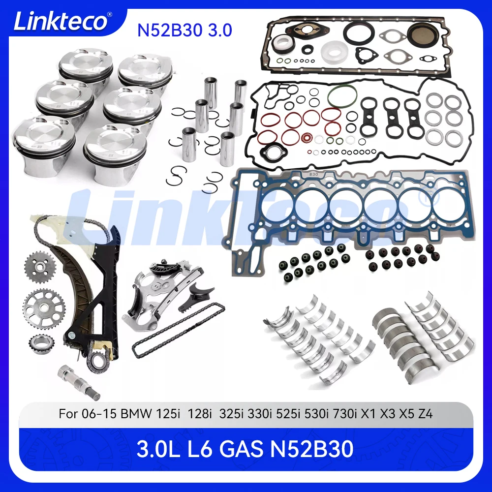 

Главный соединительный подшипник двигателя, поршневое кольцо, полный комплект прокладок, комплект цепи ГРМ для 3.0 T L N52B30 BMW 125i 525i 730i X1 X3 X5 Z4 3.0L