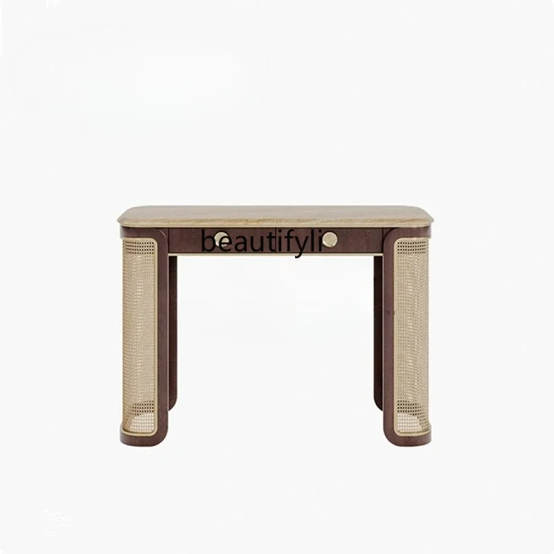 

ss1001 Medieval style solid wood dresser American rattan travertine makeup table designer bed and breakfast bedroom decoration c