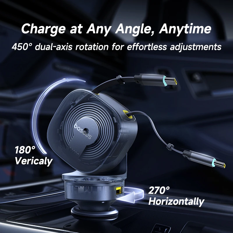 Baseus 240 واط شاحن سيارة 4 منافذ المدمج في كابل قابل للسحب شحن سريع USB نوع-C شاحن هاتف السيارة لسامسونج آيفون Xiaomi