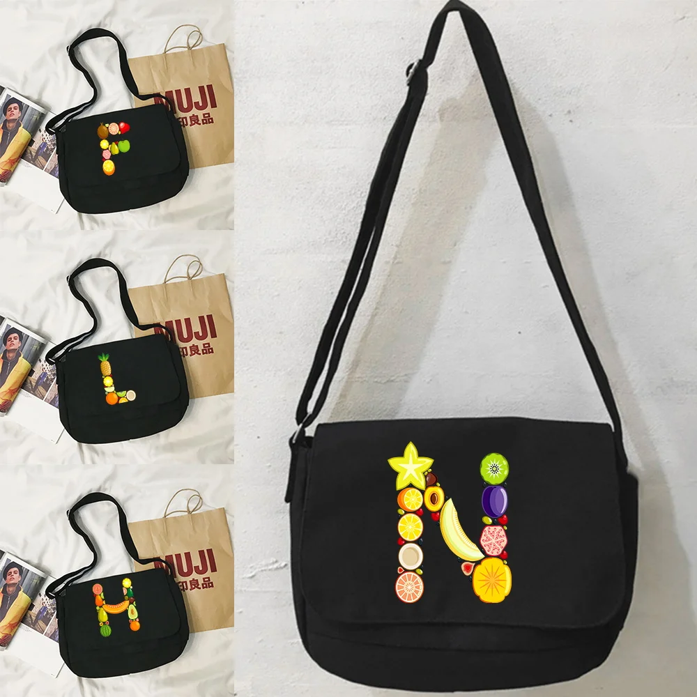 

Portable Messenger Bag Fruit Series Large Capacity Multifunctional Shoulder Bags Canvas Flap-bag Casual Vintage Handbags