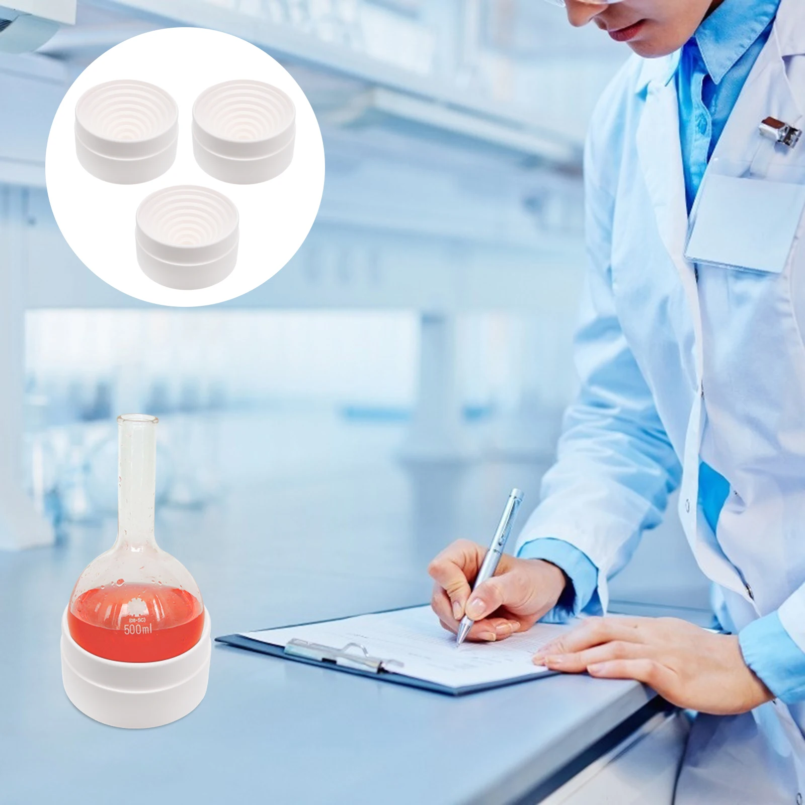 3 個 90 ミリメートル丸底スタンドプラスチック実験用フラスコホルダー積み重ね可能マルチレベル学校教育実験室機器フラスコ用