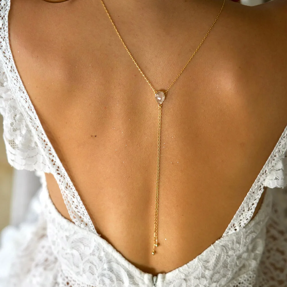 Elegant Pendant Bridal Back Chain Water Drop Women Backless Dress Gift Charm Boho Design Wedding Body Chain for Women Handmade