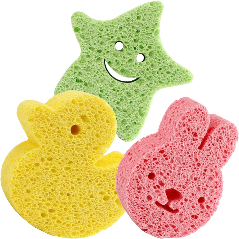 

3 Pcs Children's Bath Sponge Gift Choice for Baby Modeling Suitable Size Bathing Scrubber Wood Pulp Cellulose Shower