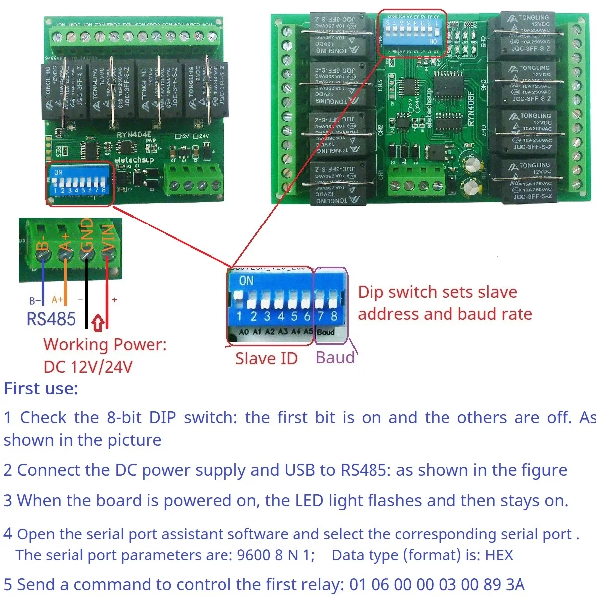 Módulo plugável de relé t73 rs485 modbus rtu remoto io interruptor de atraso de bloqueio de travamento automático momentâneo para casa inteligente diy