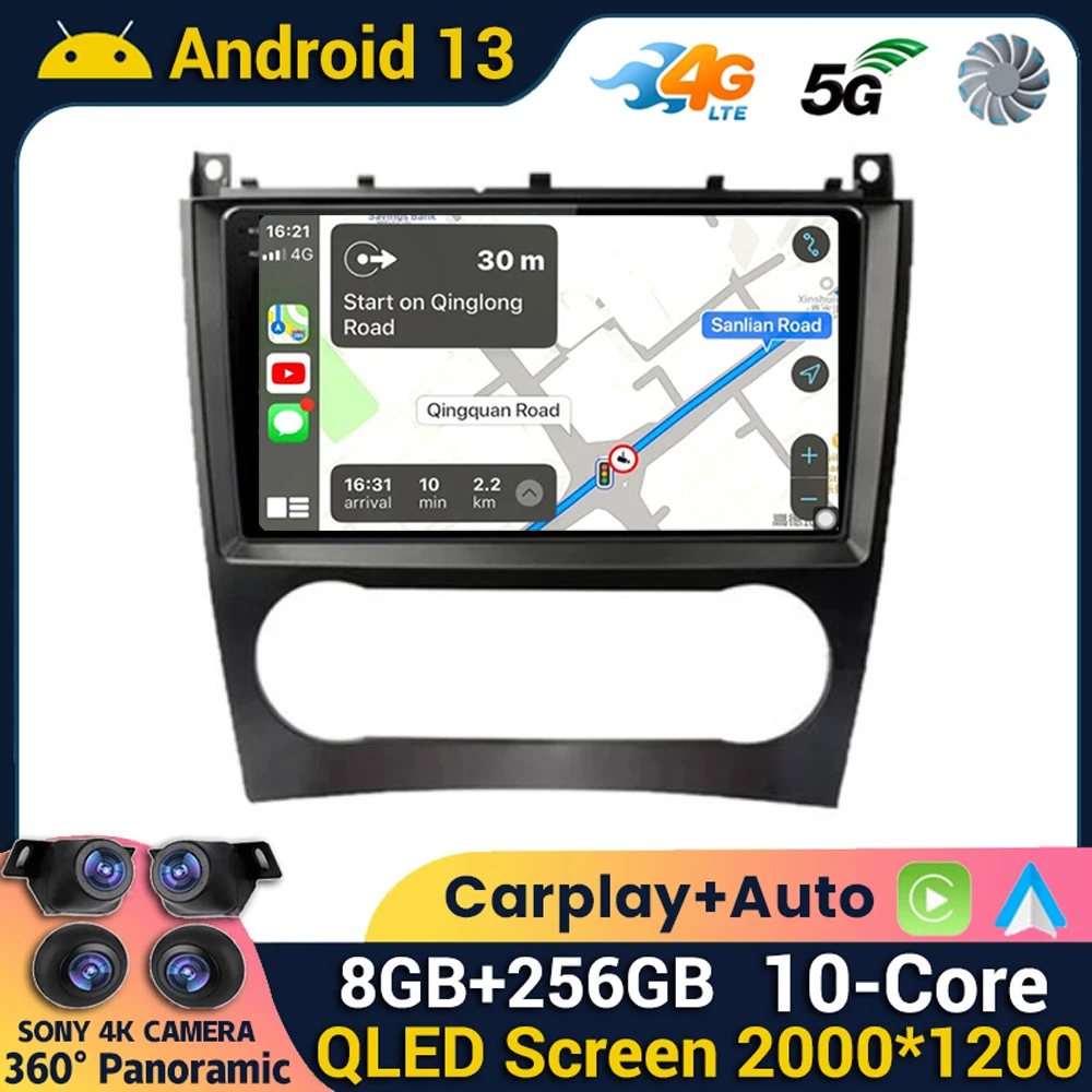 Android 13 Car Radio For Mercedes Benz W203 W209 C180 C200 C220 C230 2005 - 2009 Multimedia Video Player GPS Navi Stereo Carplay