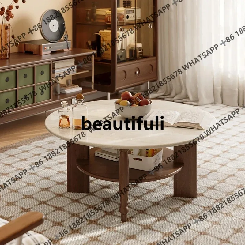 

Coffee table second-hand small apartment home living room new retro solid wood round tea table