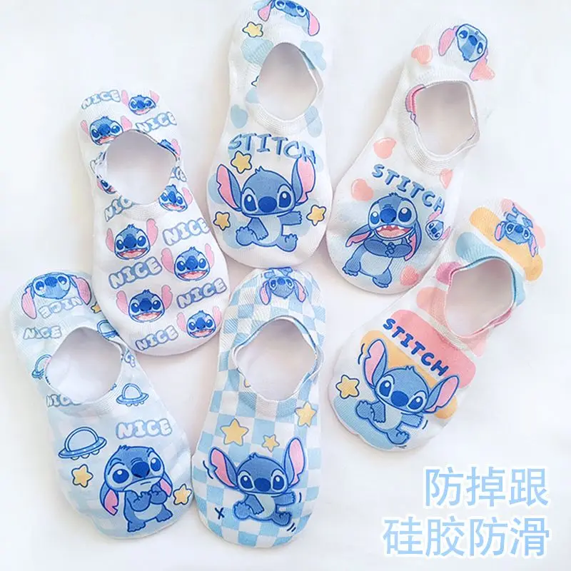 New Disney Stitch Cartoon Animation Parent-Child Boat Socks Cute Invisible Socks Moisture-wicking Kawaii Air Conditioning Socks