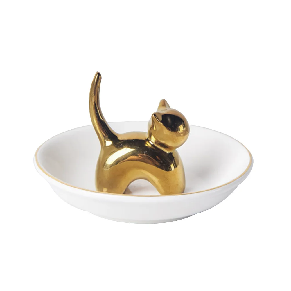 Ceramic Cat Jewelry Dish Nordic Style Decorative Tray for Rings Earrings Bracelets Jewelry Organizer Storage Plate