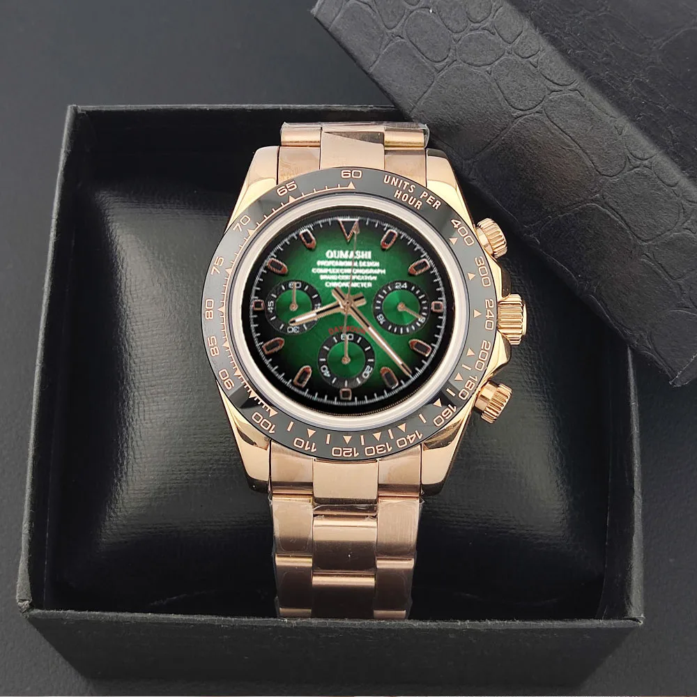 Business 39 mm VK63 Uhr Herren Chronograph Saphirglas VK63 Uhrwerk Farbverlaufszifferblatt Leuchtzeiger Edelstahl Herrenuhr