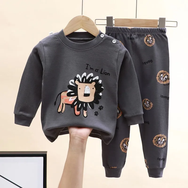 0 1 2 3 4years Baby Long Sleeve Suit Cartoon Printed Kids Home Clothes Pajamas Set Toddler Costume Cotton Children\'s Wear Pjs