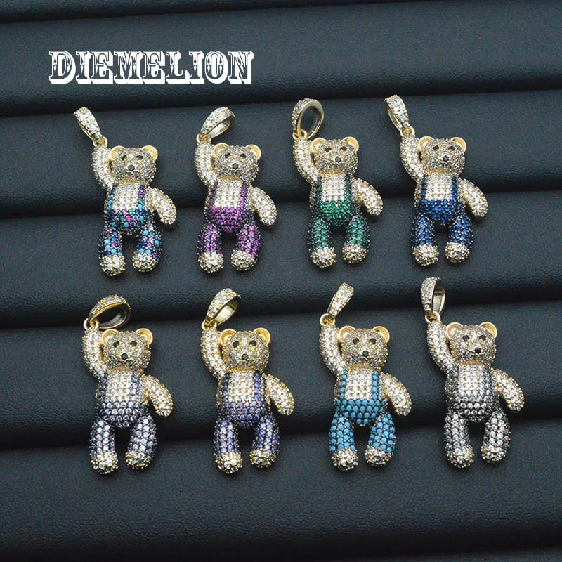 Luxury 18k Gold Plated Full Pave Colorful Zircon Bear Pendant Necklace Cute Bear Animal Necklace for Women Fine Jewelry