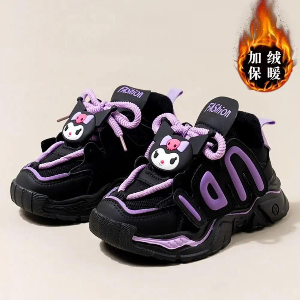 Anime Winter Kawaii Child Kuromi Girls Plus Velvet Cotton Shoes Sneakers Sports Shoes Sanrios Cartoon Cute Warm Casual Shoes