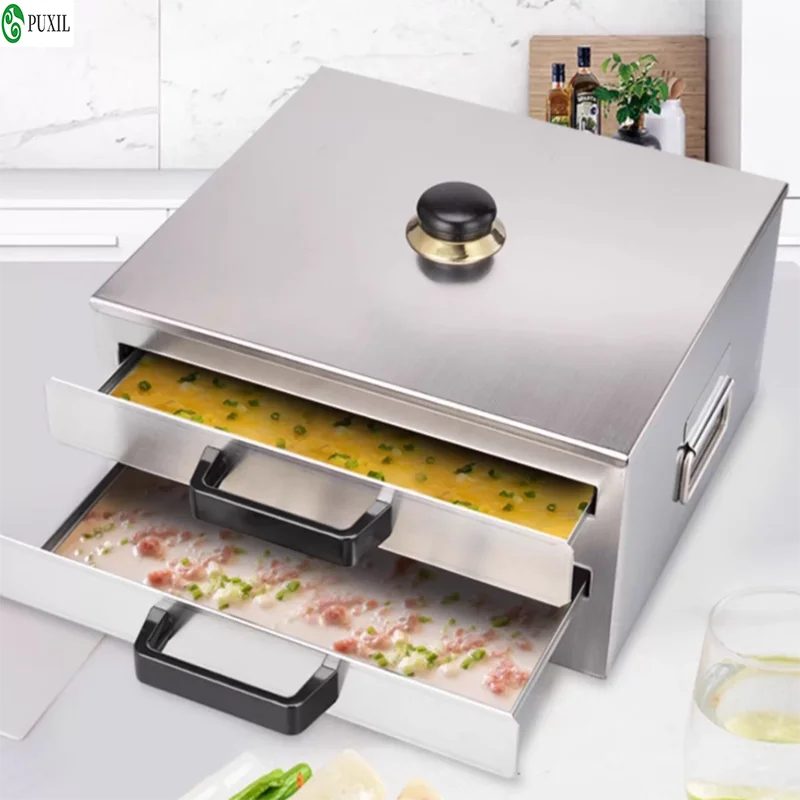 Double-Layer Quick Steam Intestinal Powder Machine - 3L Drawer Steamer with 2 Trays - 15min Fast Dim Sum Cooking