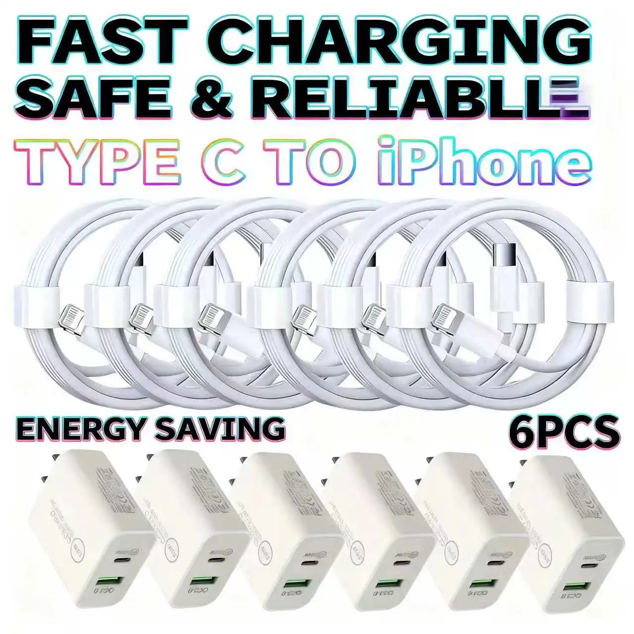 

Зарядное устройство для настенной розетки 20W QC3.0 с двумя портами, USB-C + USB-A для iPhone 16/15/13/12/11/8, компактное