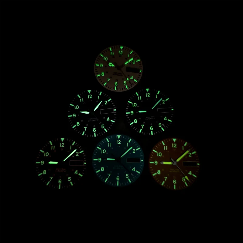 Black Blue White Sterile Red 29mm Pilot Style Watch Dial And Hands Set Arabic Numerals Fit NH36 Automatic Movement GreenLuminous