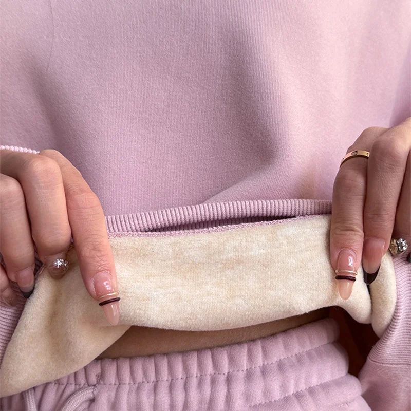 Fleece Warme Herbst Winter Pullover Sweatshirt Farbe Oansatz Pullover Einfache Vielseitige Lose Frau Kleidung Tops