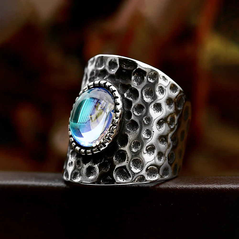 New Special Design Natural Oval Opal Stone Ring For Men Women Fashion 316L Stainless Steel Domineering Luxury Jewelry Wholesale