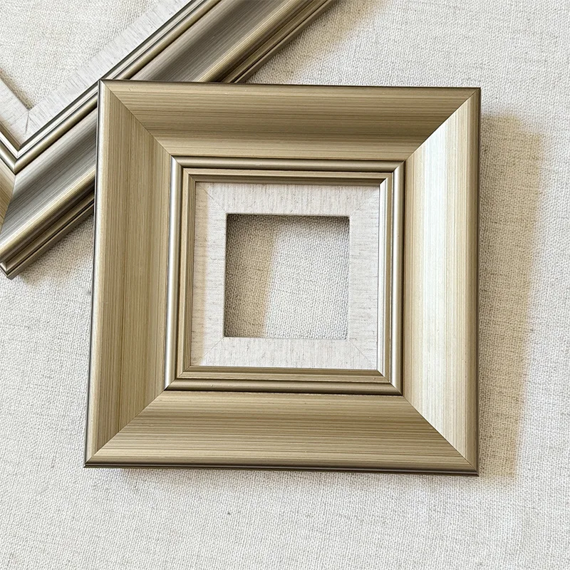Vintage champagne silver oil painting lining custom wood mounted solid wood picture frame rectangular photo frame