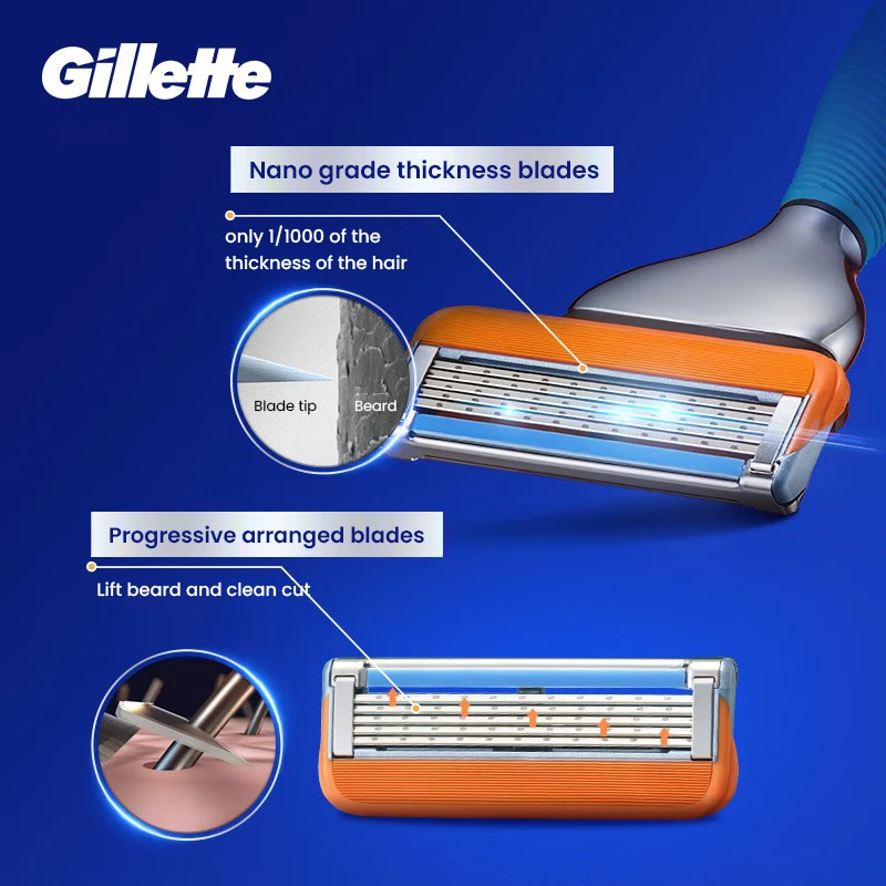 Оригинальная бритва Gillette Blue Fusion для мужчин, удаление волос на лице с точным триммером, 5 лезвий, ручная бритва
