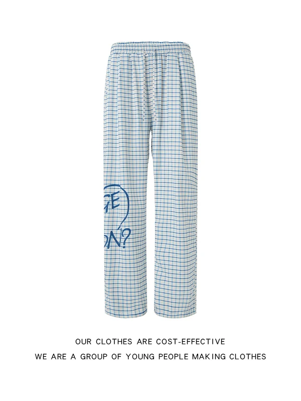 

Love Print Plaid Casual Pants Men Women Loose Wide Leg Floor Length American Couple Drapey Long Trousers Youth Faion