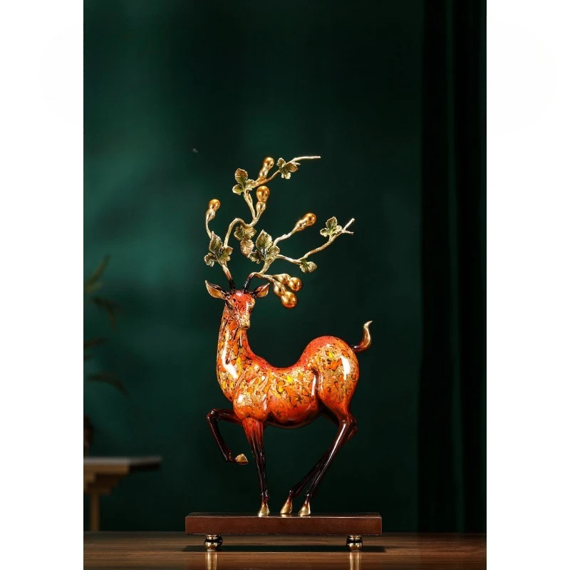 Large lacquer sika deer ornament brass home living room wine cabinet decoration 3