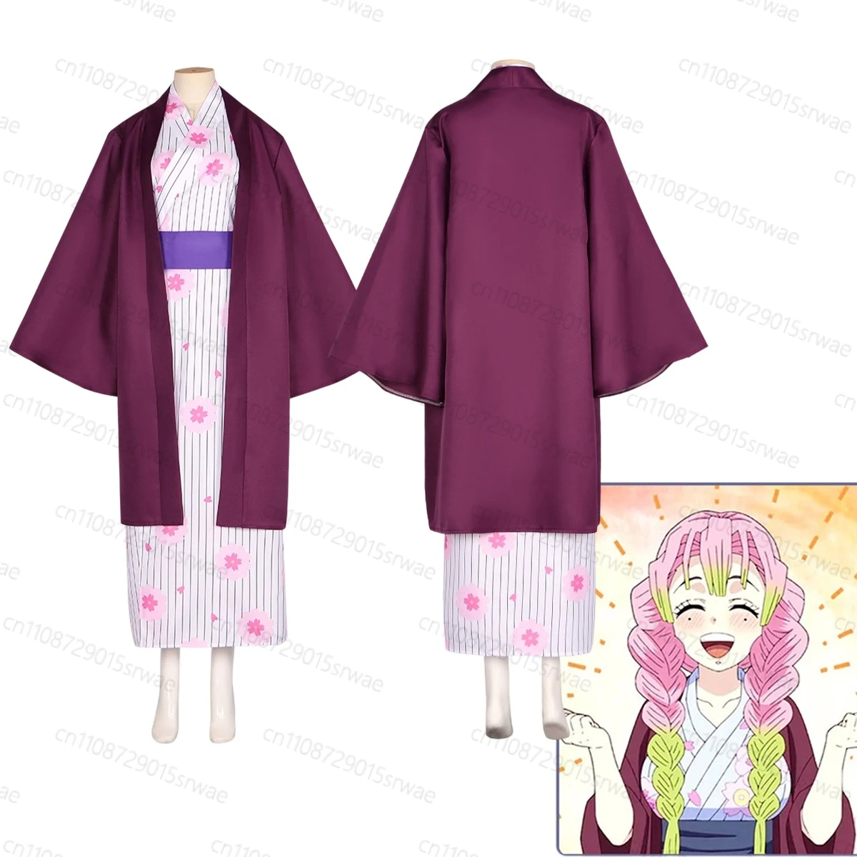

Anime Demon Killer Cosplay Costumes Kanroji Mitsuri Kimono Costume Wig Costumes Halloween Costume Adult Halloween Costume