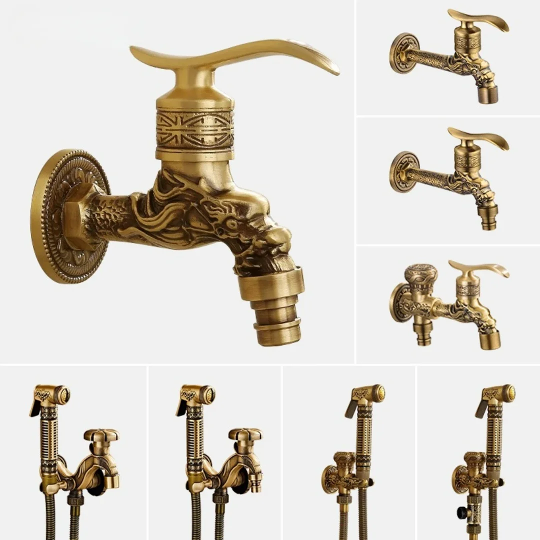 

Antique Bibcocks Faucet Washing Machince Faucet Garden Bibcocks Tap Brass Dragon Mop Faucet Outdoor Faucet Cold Tap