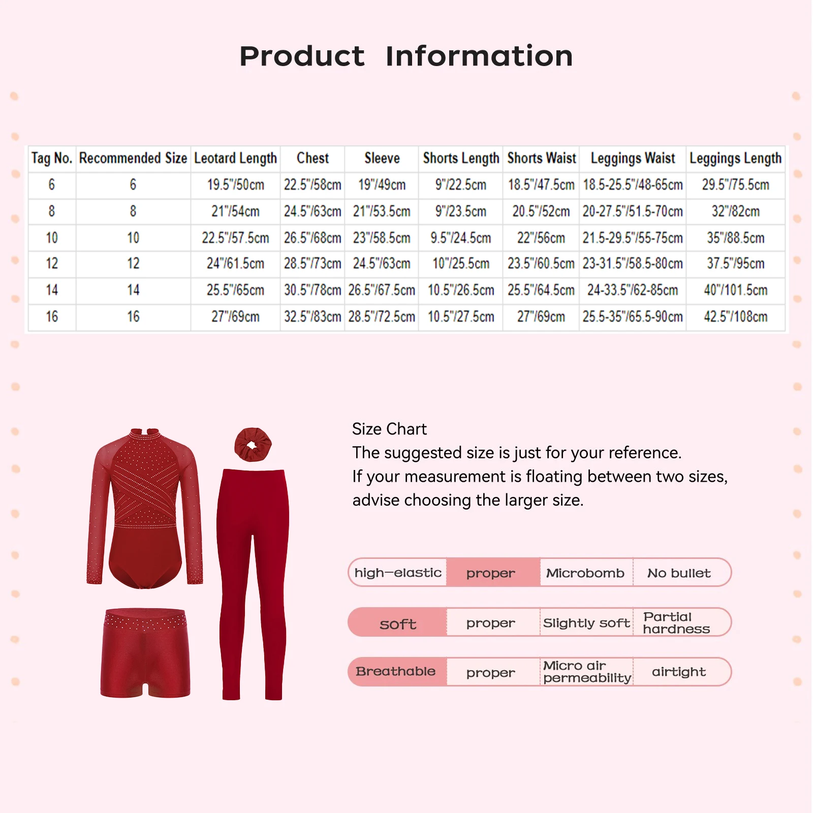 Fantasia de ginástica para meninas, 4 unidades, malha transparente, mangas compridas, collant + shorts + leggings + faixa de cabelo, roupa de dança para patinação artística