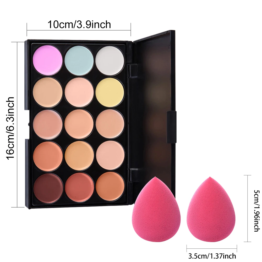 POPFEEL Concealer Palette Kit 15 Color Facial Camouflage Concealer with Sponge Puff