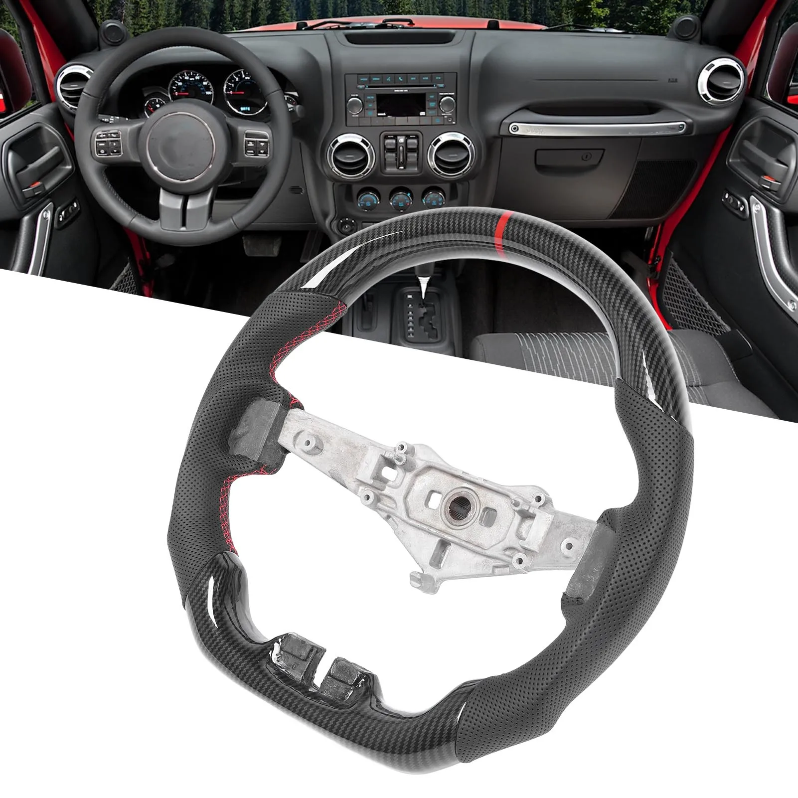 

Carbon Look Steering Wheel Hydro Dip Carbon Look Steering Wheel Perforated Leather for JK JKU 2011 to 2017