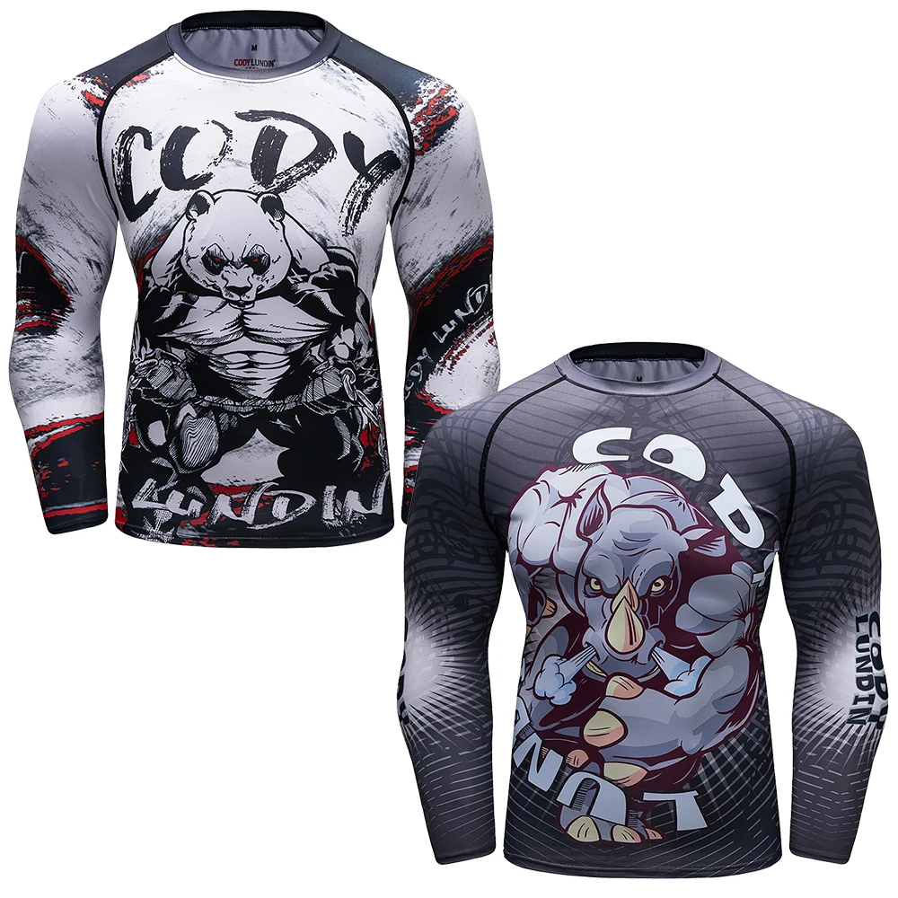 Men's 3D Printed Rash Guard Long Sleeve Compression T-Shirt