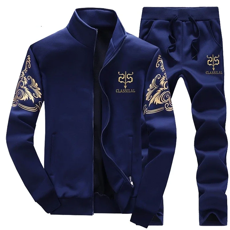 2023 New Men\'s Tracksuit Fleece Jacket and Sweatpants 2 Piece Set Spring Autumn Sports Suit Long Sleeve Sets Men Sweatsuit Warm