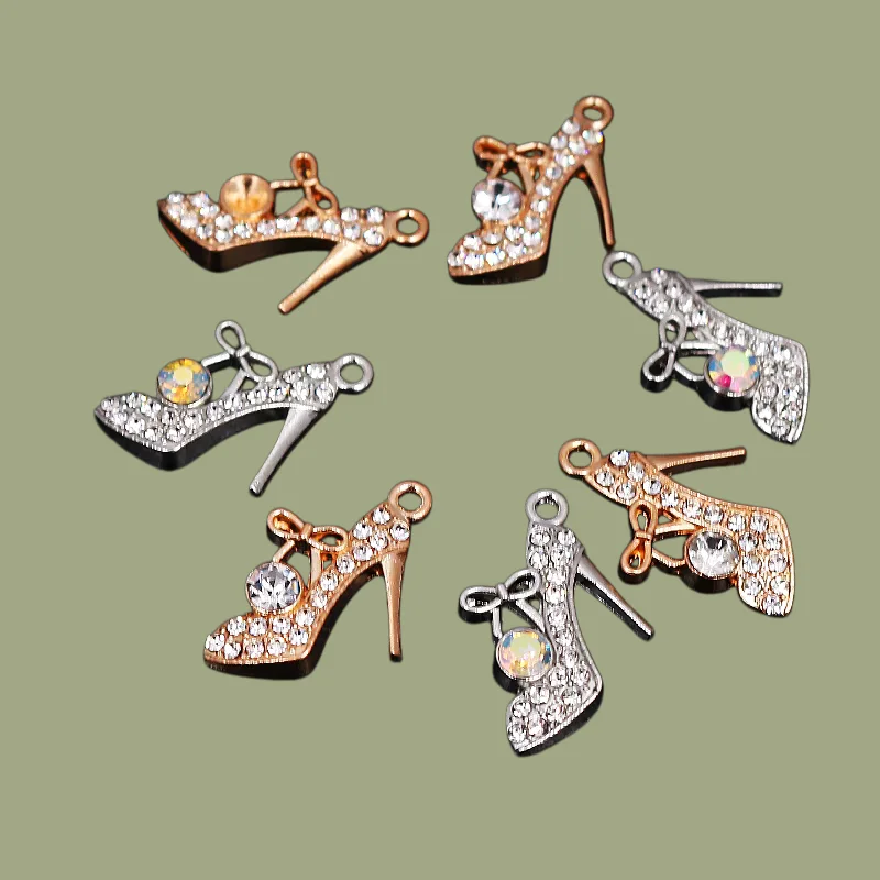 10pcs Handmade Rhinestone Two Tone Ladies High Heels Pendant Pop Bracelet Earrings Accessories DIY Charm Jewelry Crafts Making