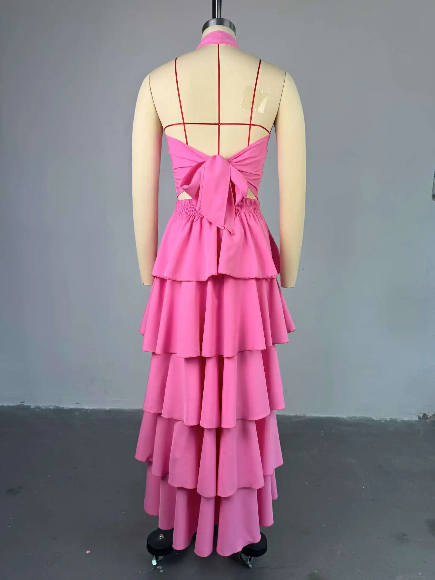 세 자매 신상 여름 패션 상큼하고 달콤한 여성 의류 넥 홀터 베스트 하이웨이스트 케이크 스커트 투피스 세트