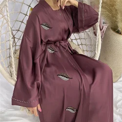 女性のためのビーズのオープンアバヤ,イスラム教徒のドレス,着物,イスラムのスタイル,トルコ,パーティー,無地,イスラム教徒のファッション,春,夏