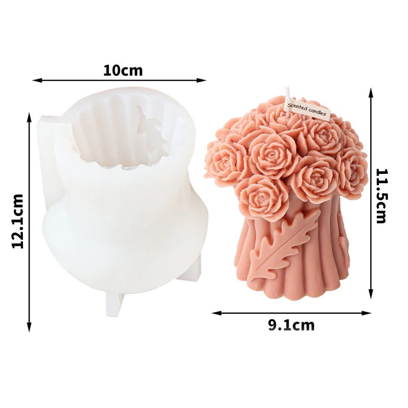 زهور محمولة، باقات الورد، قوالب السيليكون، شموع الروائح ثلاثية الأبعاد، زخارف الجبس المزخرفة #6