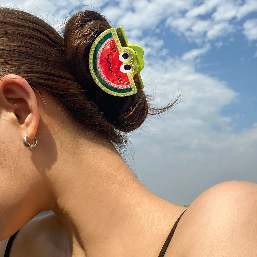 

INS Luxury Shiny Rhinestone Watermelon Face Shape Hair Clip For Women Girls Temperament Cute Fruits Hairpin Hair Accessories