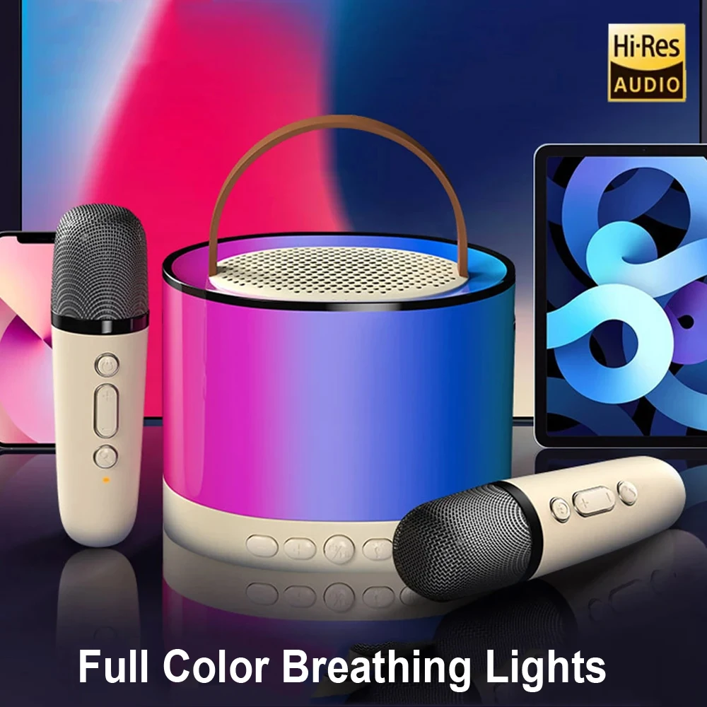 K52 Wireless Bluetooth Speaker Karaoke Machine With 2 Microphone Portable Multifunctional Audio Music Player for Child Home Gift