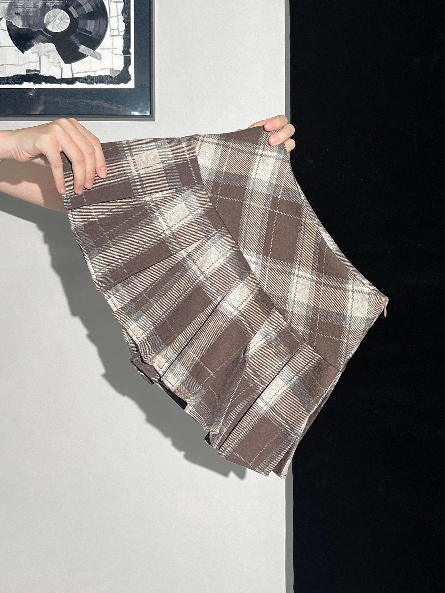 Korean Sle High Waist Plaid Side Zipper A-Line  Skirt Women's Summer New High-End Feeling Pleated Bodycon Skirt