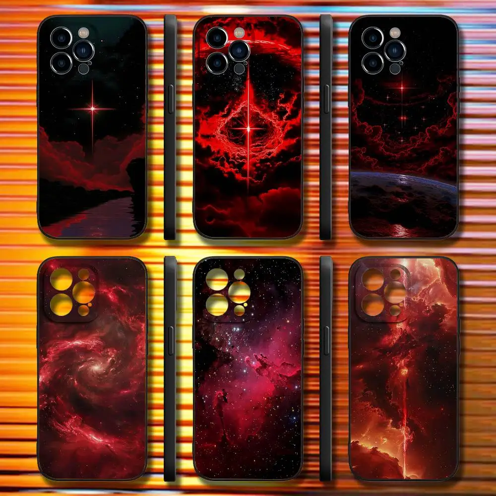 

Red Nebula Universe Phone Case For iPhone 17,16,15,14,13,12,11,Pro,Max,Plus,X,XS,SE4,E,Mini,Soft Black Case